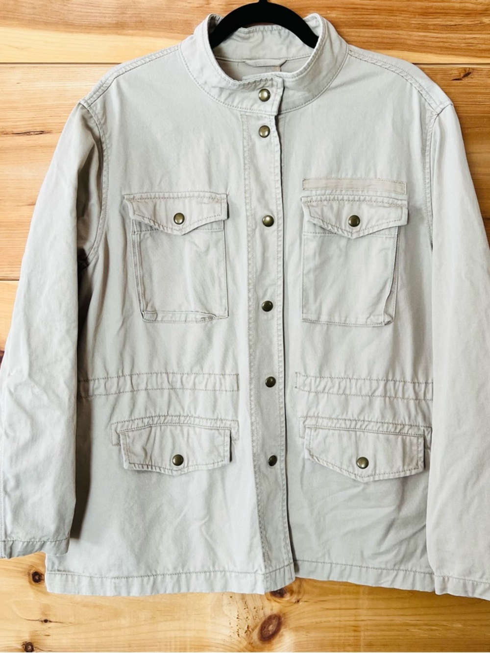 GAP Women’s Khaki Utility Jacket with Stand Collar Classic Cabincore 100% Cotton